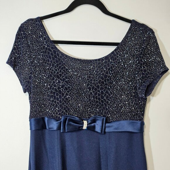 Von Bramlett Vintage Navy Blue Gown Evening Dress Sparkle Top Satin Bow Sz 10 - Picture 3 of 9